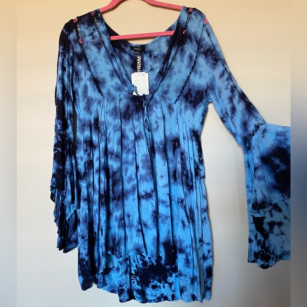 Indigo bell sleeve tie dye dress